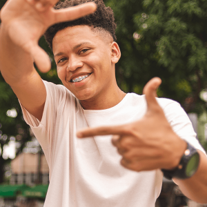 Happy smiling boy with dental braces